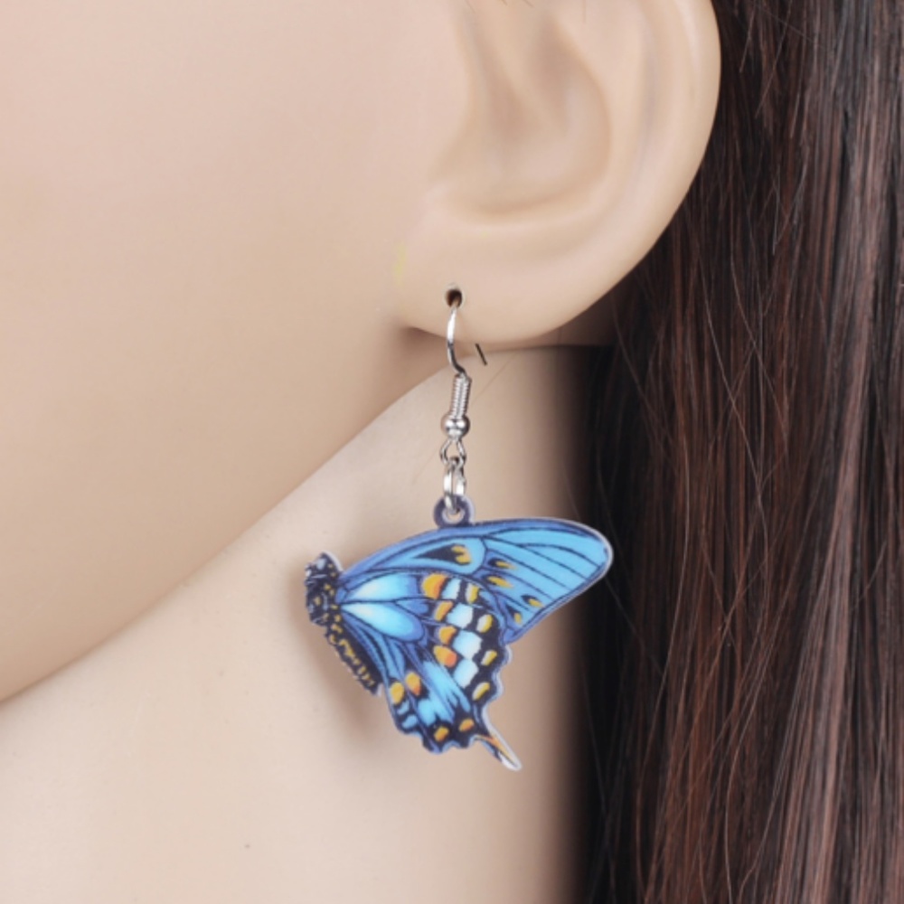 NEW Acrylic Blue Butterfly Earrings - Picture 5 of 7